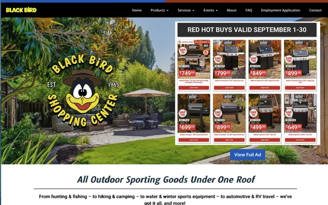 The Black Bird website with its seasonal sales promotion